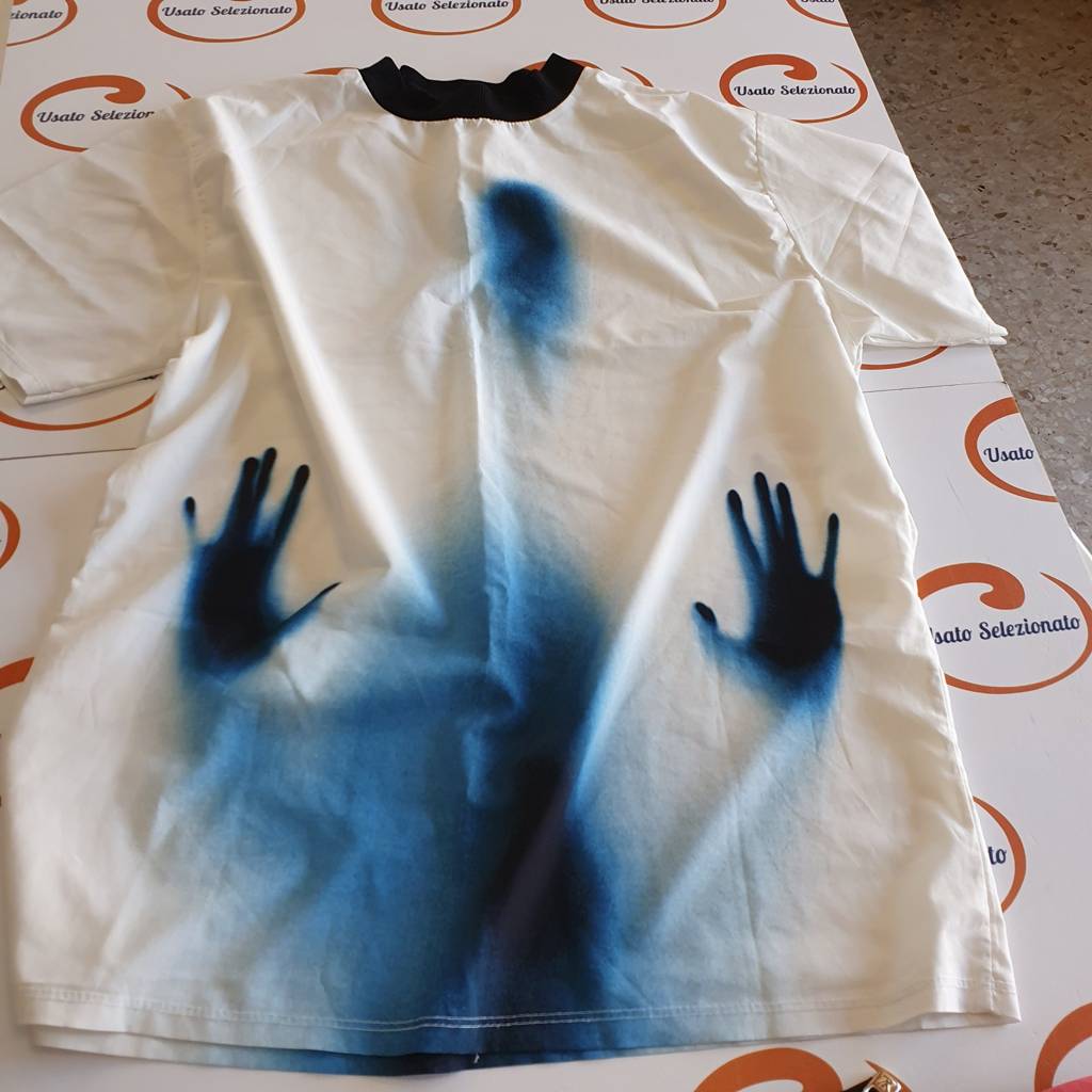 T-Shirt Bianco Stampa Mani Blu U/L