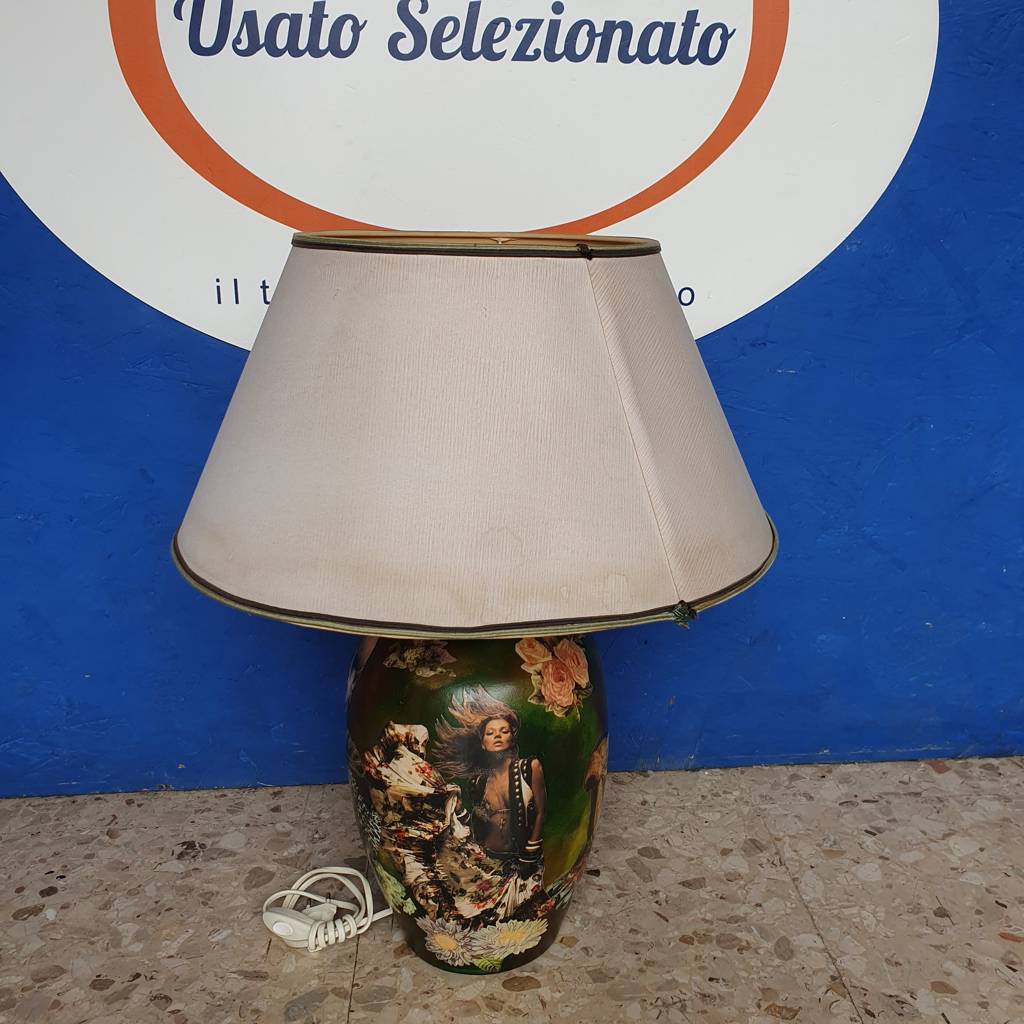Lampada Da Tavola Verde Decoupage 