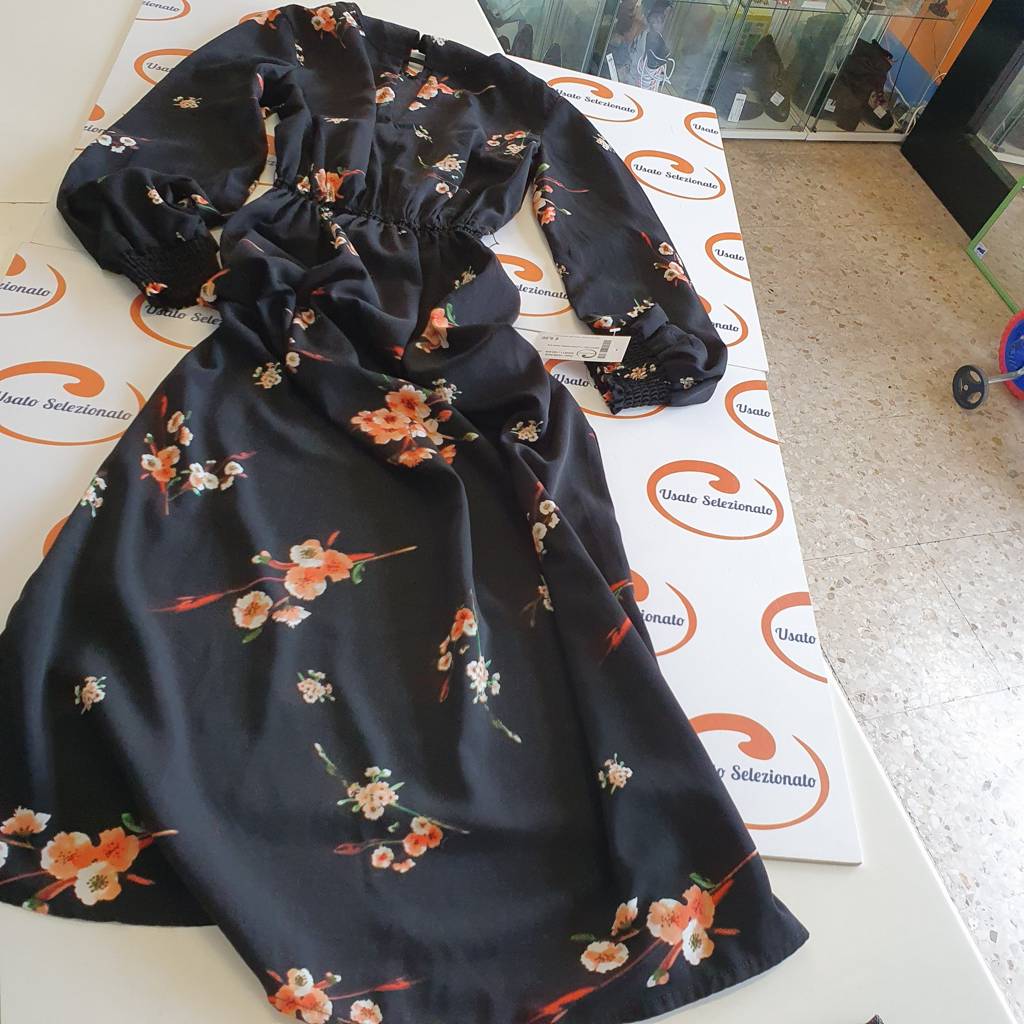 Abito Only Lungo Nero Fiori D/S