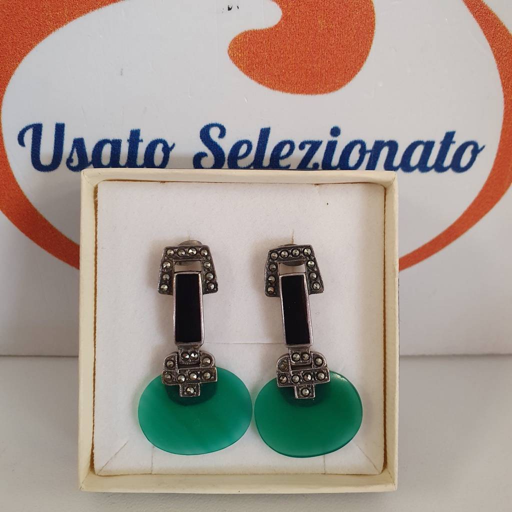 Orecchini Vintage Pietre Verdi E Nere 