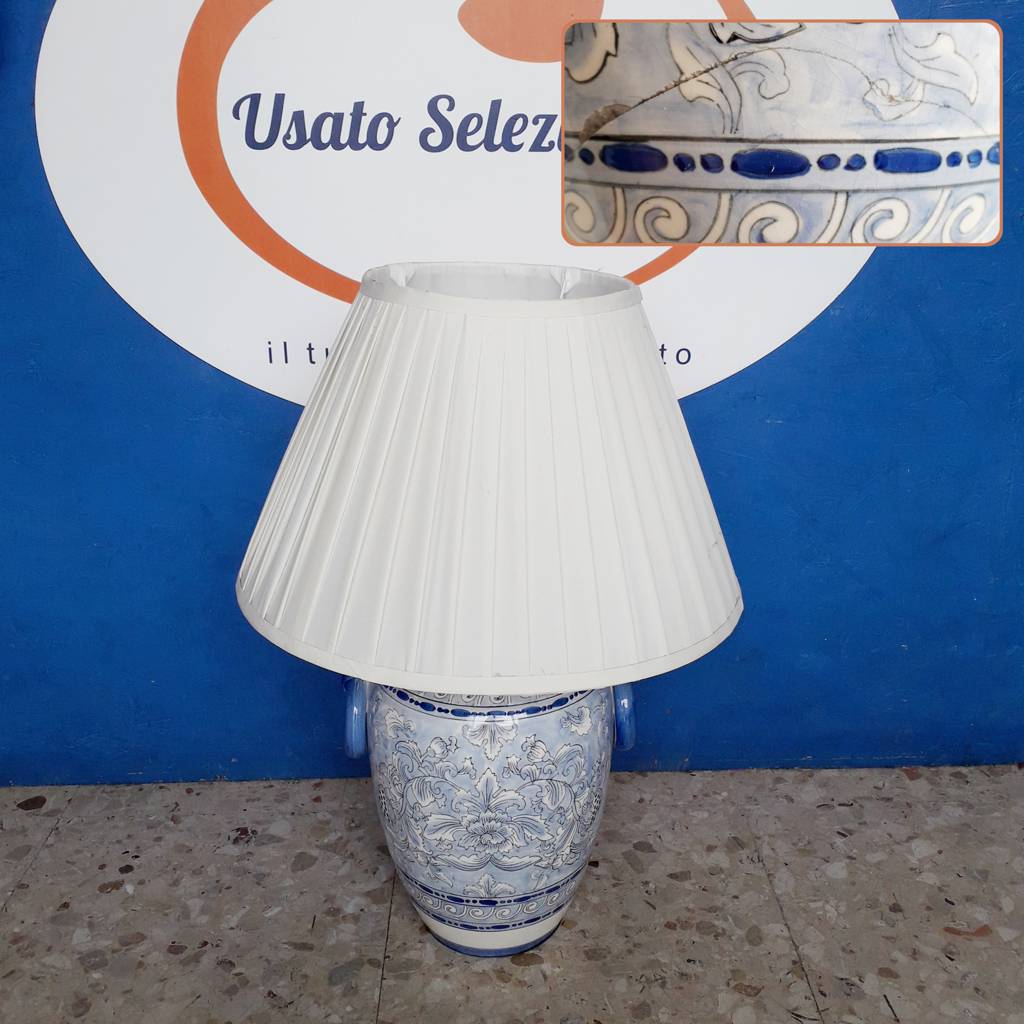 Lampada Da Tavolo Porcellana Blu Bianco 