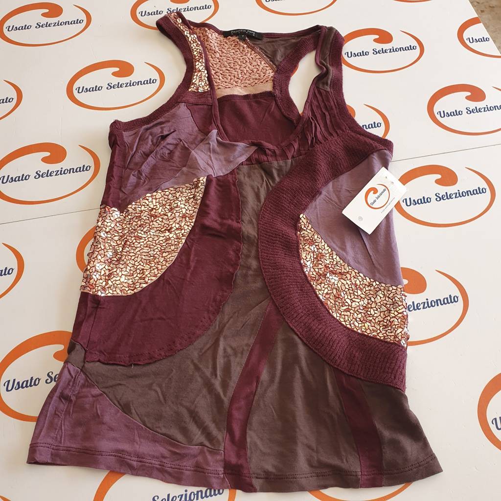 Canottiera Patrizia Pepe Bordeaux Paillettes