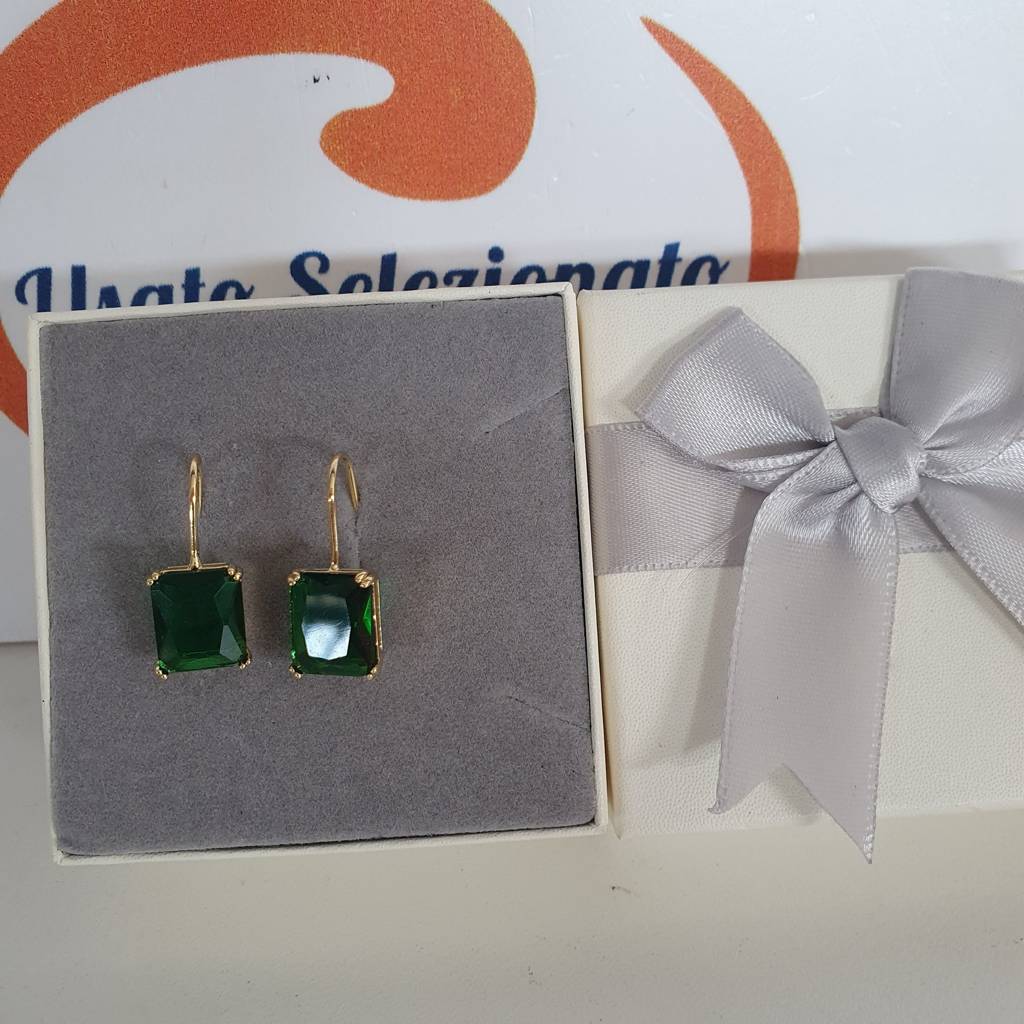 Orecchini Acciaio Dorato Pietra Verde 
