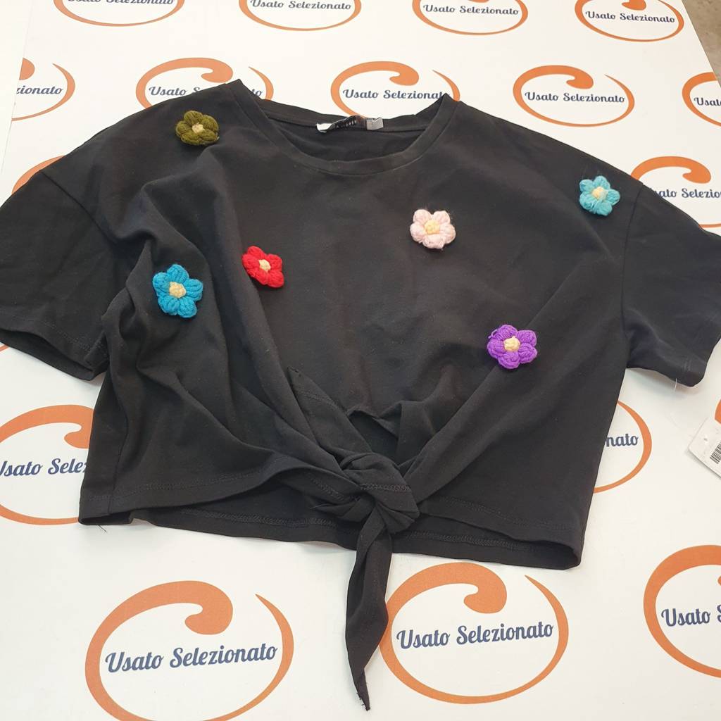 T-Shirt VicBee Nero Fiori D/M