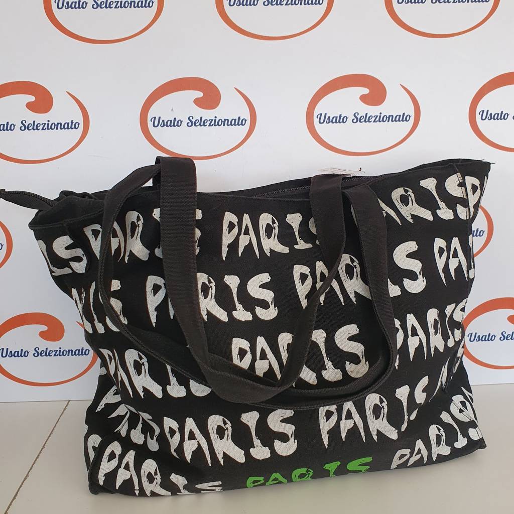 Borsa Tessuto Stampa Paris  Nera 