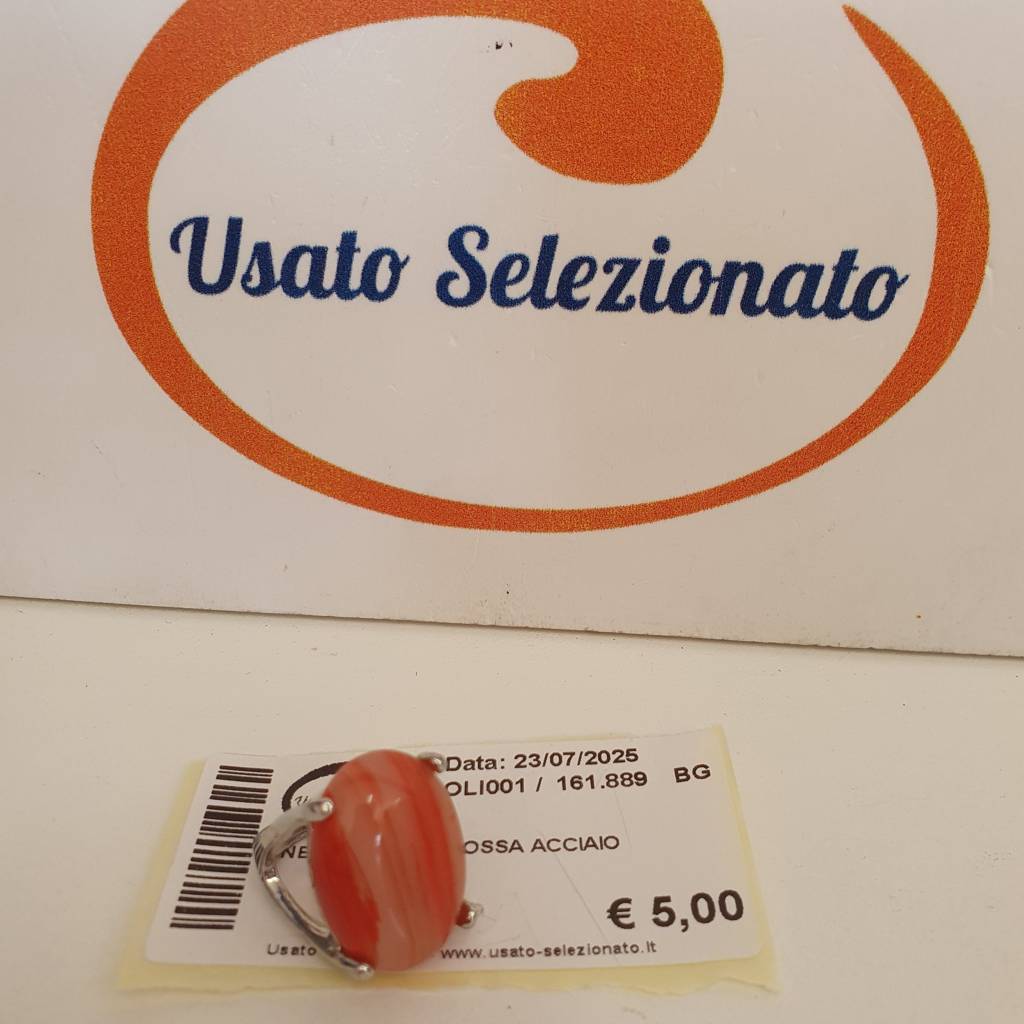 Anello Pietra Rossa Acciaio