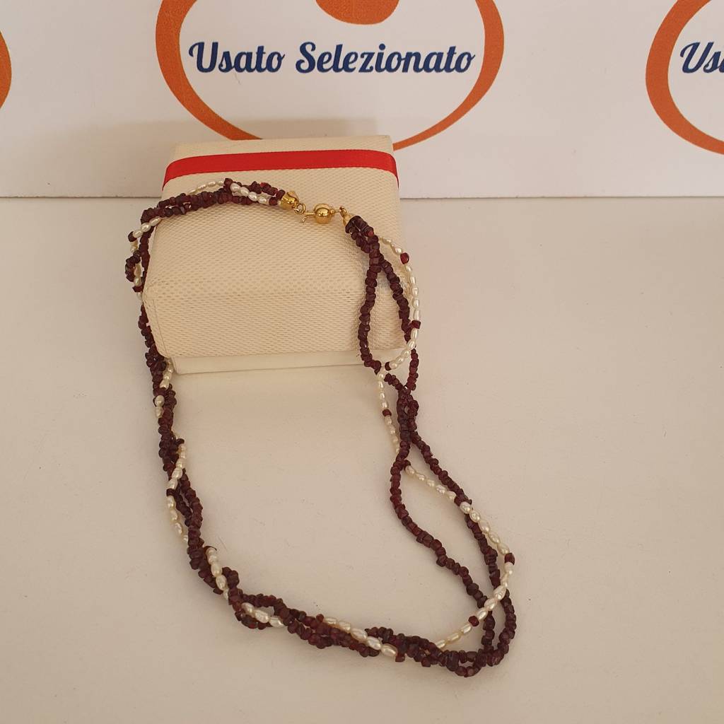 Collana 2 Fili Granato Rosso 1 Filo Perline